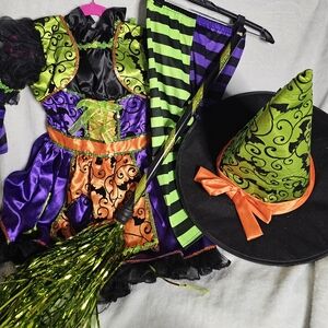 Enchanting Witch Costume for Kids - Green, Purple, and Orange 3T